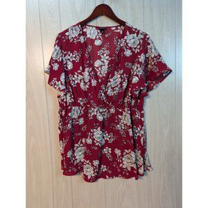Torrid Babydoll Floral Red Flutter Short Sleeve Empire Waist Knit Size 2X